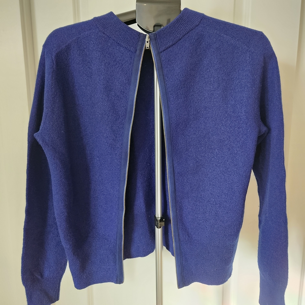 J.Crew Royal Blue Wool Blend Long Sleeve Crewneck Zip Back Sweater - Picture 3 of 4